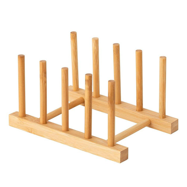HBlife Bamboo Dish Plate Bowl Cup Book Pot Lid Cutting Board Drying Rack Stand Drainer Storage Holder Organizer Kitchen Cabinet