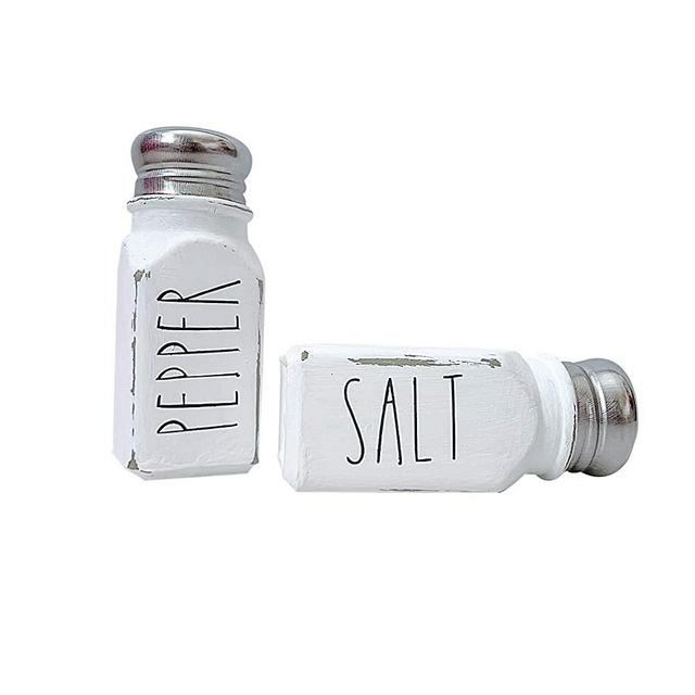 White, Hand Painted and Distressed, Salt and Pepper Shakers, Farmhouse Salt and Pepper Shaker Set, Hand Painted, Set of 2, 3.25 oz. Each, Glass Jars, Rustic Style