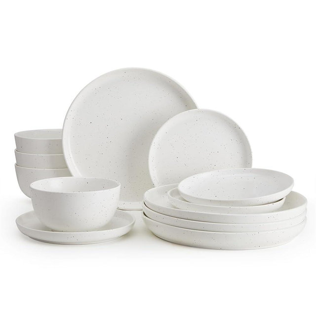 Sweese Dinnerware Sets, 12 Pieces Porcelain Round Plates and Bowls Sets, Dishes Set for 4, Chip Scratch Dishwasher Microwave and Oven Safe Dishware Sets, White-color