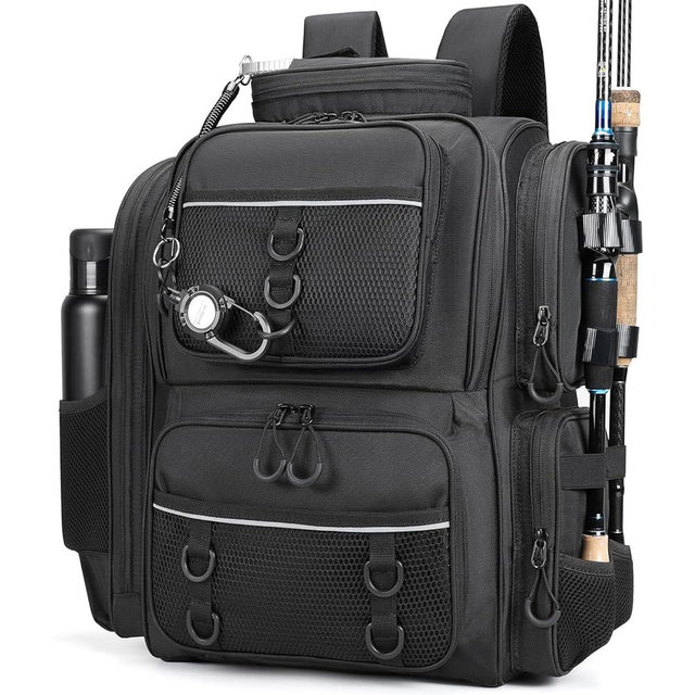 WANOON Fishing Backpack with Rod Holders, Waterproof Fishing Tackle Backpack Fishing Bag with Hidden Shoulder Straps