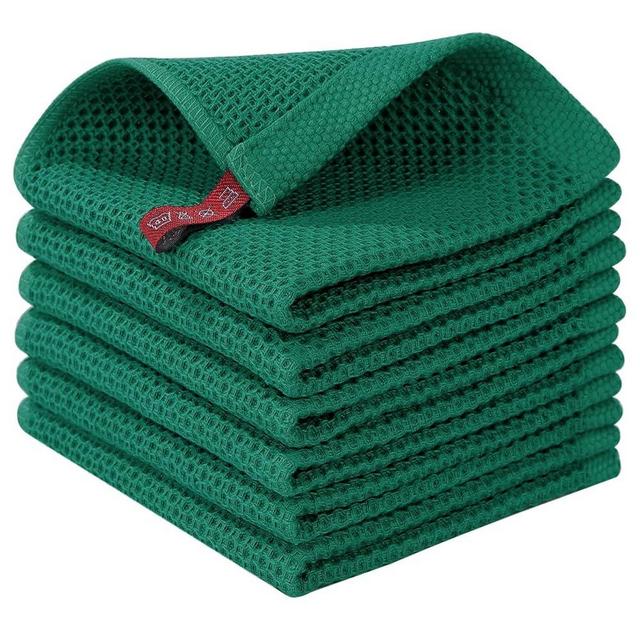 Homaxy 100% Cotton Waffle Weave Kitchen Dish Cloths, Ultra Soft Absorbent Quick Drying Dish Towels, 12x12 Inches, 6-Pack, Dark Green