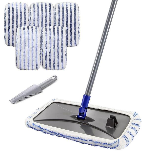 MASTERTOP Large Microfiber Mop - Microfiber Mop Floor Cleaning System, 16x8.4“ Flat Mop, Dust Mop, Hardwood Floor Mop, Washable, 360 Degree, 5 Microfiber Mop Replacement Pad, 1 Cleaning Scraper