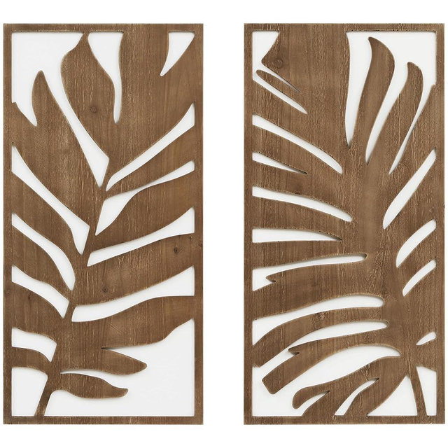 Madison Park Wall Décor for Living Room - Birch Botanical Two-Tone, Home Accent Modern Kitchen Dining Decoration, Ready to Hang 2-Piece Wood Panel Set for Bedroom, 16"W x 32"H, Monstera