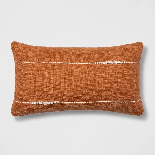 Embroidered Thin Line Lumbar Throw Pillow Tan - Project 62™