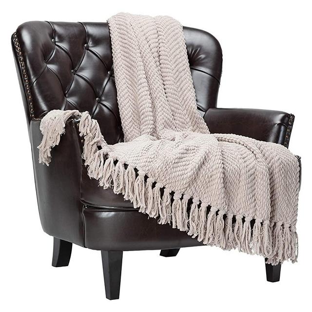 Chanasya Textured Knitted Super Soft Throw Blanket with Tassels - Cozy Plush Lightweight Fluffy Woven Blanket for Bed Chair Sofa Couch Cover Living Bed Room Acrylic Throw Blanket (50x65 Inches) Taupe