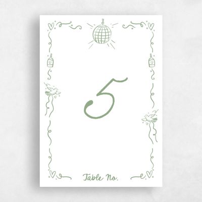 Pale Jade, Green Wedding Table Number - Gilda