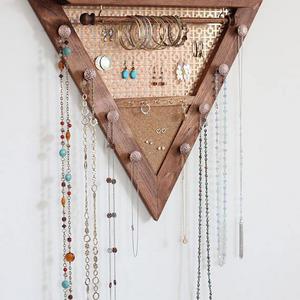 Triangle Jewelry Organizer - Wooden Wall Hanging Jewelry Organizer