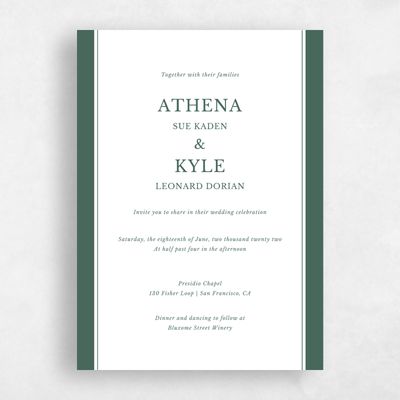 Green Bordered Wedding Invitation - Weyers Border Letterpress