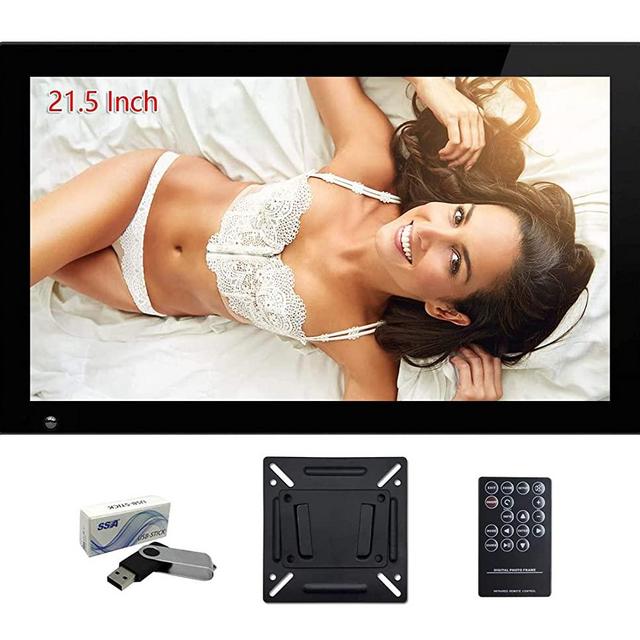 SSA 21.5 Inch Large Digital Picture Frame with Hu Motion Sensor LCD Advertising Player with 1080P High Resolution LCD AV HDMI Input VESA with Wall Mount (Include 32GB USB Stick)