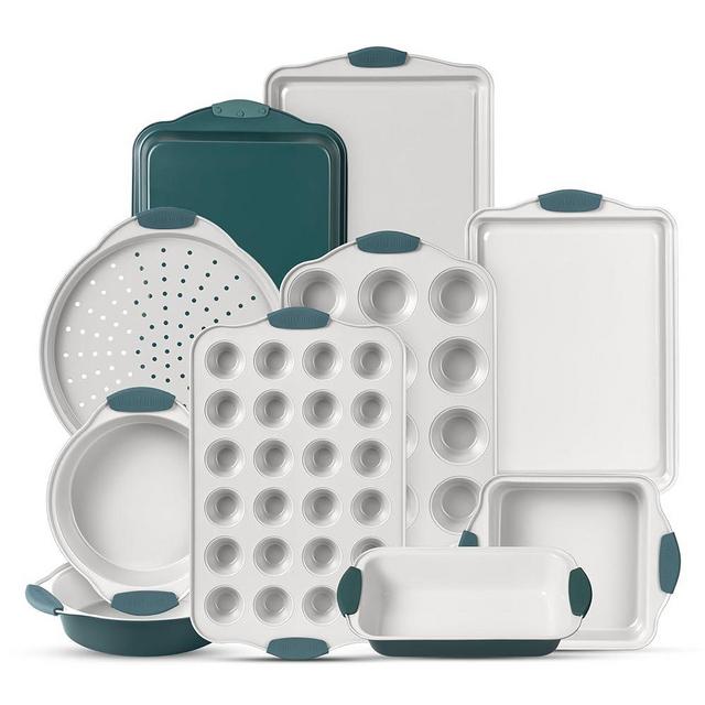 Country Kitchen 10-Piece Nonstick Stackable Bakeware Set - PFOA, PFOS, PTFE Free Baking Tray Set w/Non-Stick Coating, 450°F Oven Safe, Round Cake, Loaf, Muffin, Wide/Square Pans, Cookie Sheet (Sage)