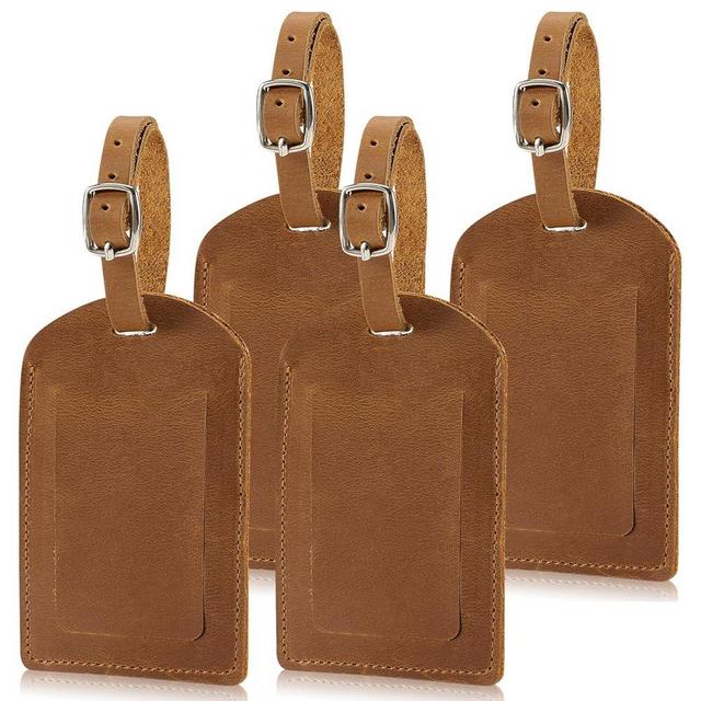 Ringsun Genuine Leather Luggage Tag for Suitcases ID Tags Bag Tags for Luggage (4 Pack)