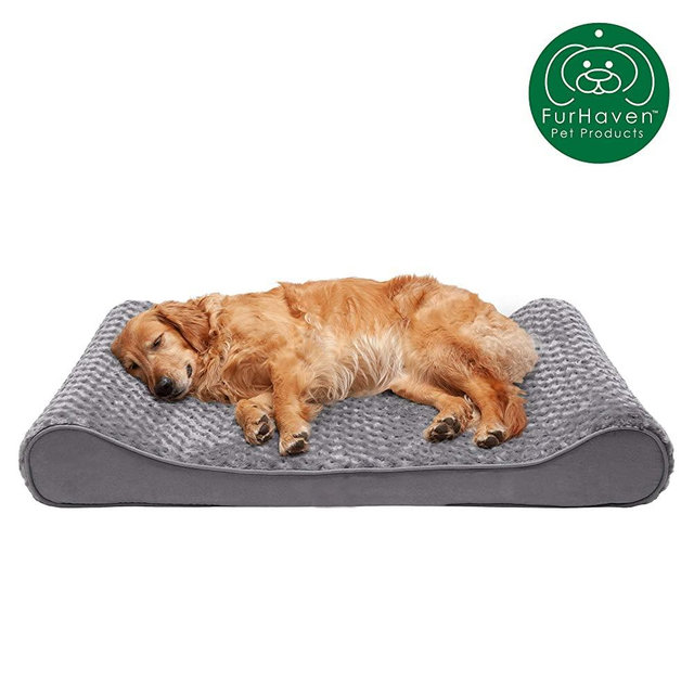Furhaven - Plush Ergonomic Contour Cradle Orthopedic Mattress Lounger Dog Bed - Available in Multiple Colors & Styles