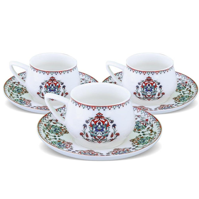 KARACA Nakkas Turkish Coffee Cup Set for 6 People - 12 Piece White Cups with Saucers - Small Porcelain Espresso Set - Ideal for Serving Greek, Arabic Coffee (3.3 fl oz)