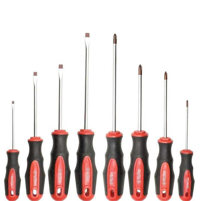 ROTATION 8-Piece Magnetic Screwdrivers Set with red tip, 4 Phillips and 4 Slotted Tips, Professional Cushion Grip Screwdriver Set with High Torque