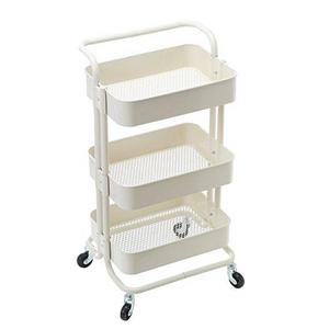 HollyHOME 3 Tier Rolling Cart Metal Utility Cart with Handles, Art Cart Bathroom Storage Cart Kitchen Organization, Anti-rust Service Rack Rolling Shelf, Beige