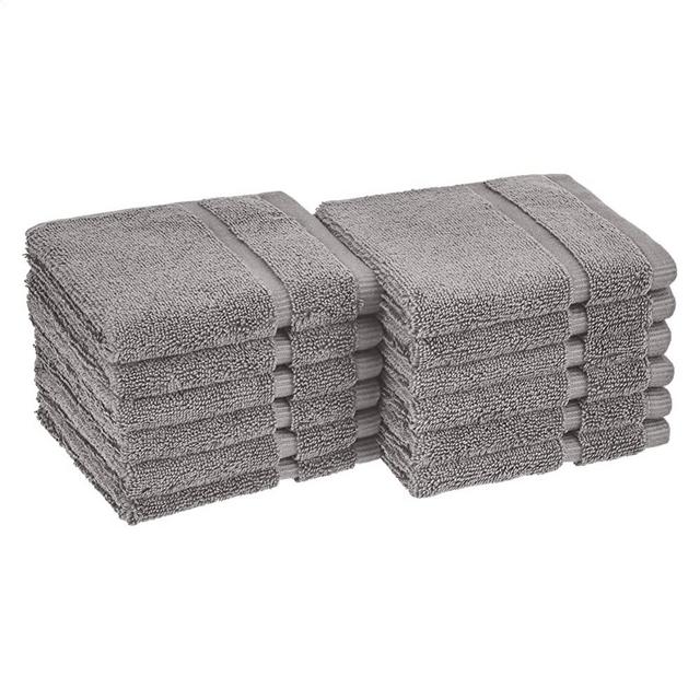 AmazonBasics GOTS Certified Organic Cotton Washcloths - 12-Pack, Stone Gray