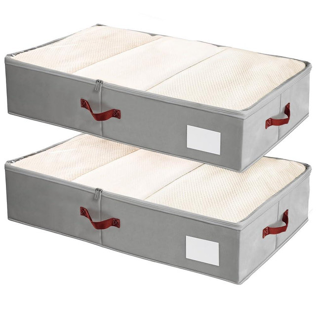 Criusia Under Bed Storage Bins with Clear PVC Lids – 2 Pack Large Underbed Organizers with Heavy-Duty Handles, Reinforced with 800G PP Panels & 80G Non-Woven Fabric – Waterproof & Foldable, Gery