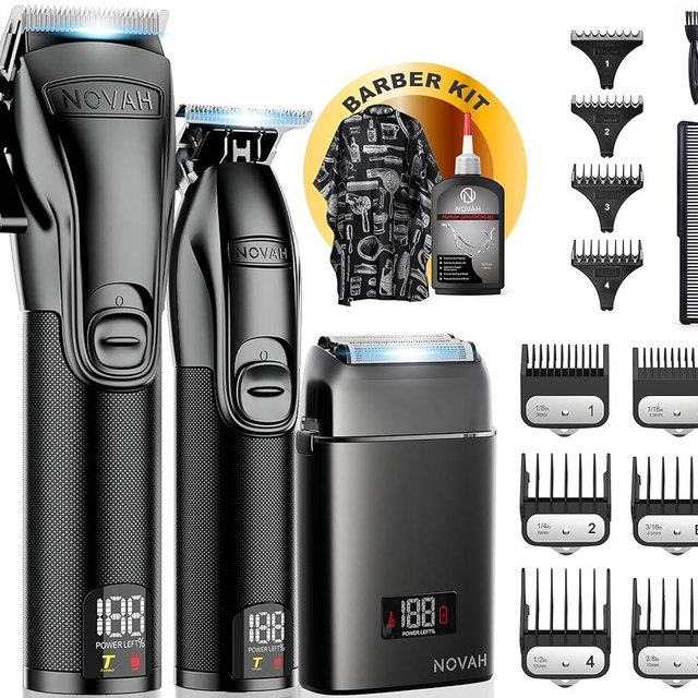 Novah Professional Barber Clippers and Trimmer Set - Foil Shaver Professional Hair Clippers for Men, Mens Cordless Hair Clippers for Barbers Haircut Kit, Fade