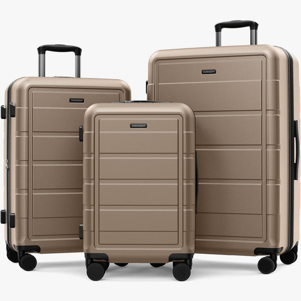 SHOWKOO PRO G-Series Luggage Sets 3pcs 100% PC Durable Expandable Luggage Suitcase with TSA Lock Double Wheels Champagne