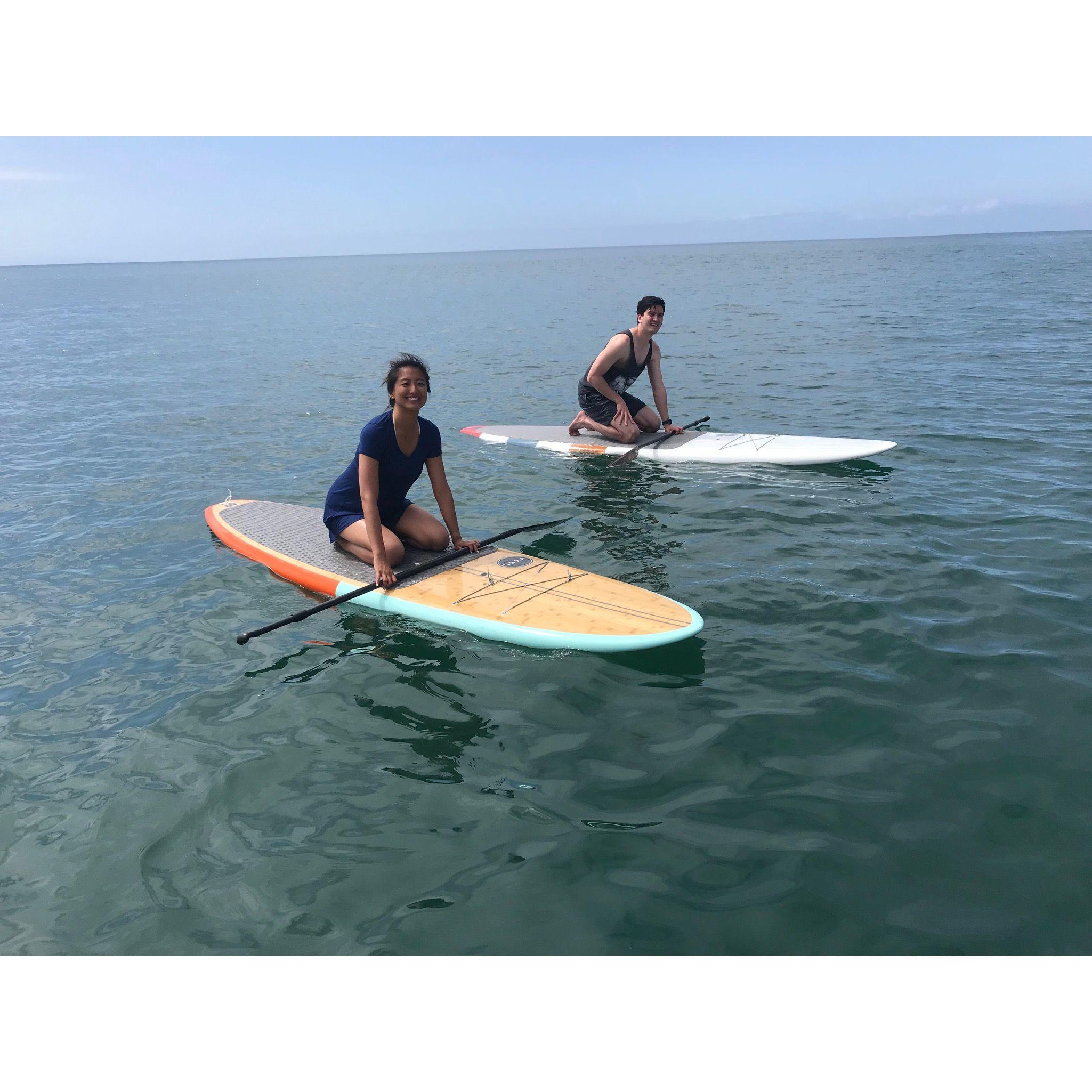 Taking on paddleboarding. Richard epic failed