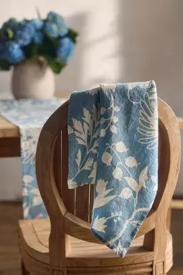 Floral Blues Linen Dish Towel