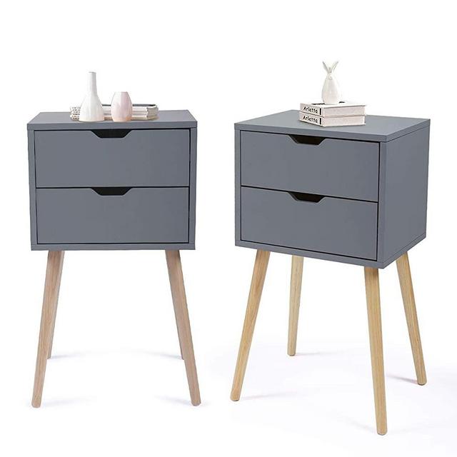 JAXSUNNY Set of 2 Nightstand Accent Bedside End Table Side Table Storage Wood Cabinet Bedroom w/2 Drawers,Gray