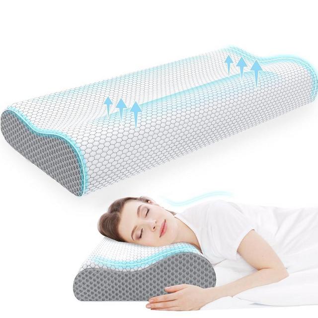 CloudBliss Memory Foam Pillow, Ergonomic Neck Contour Cervical Pillow for Back and Shoulder Pain, Orthopedic Pillow for Neck Pain Relief, for Sleeping Side, Back, Stomach Sleepers - Grey, King