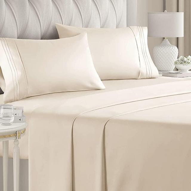 California King Size Sheet Set - Breathable & Cooling - Hotel Luxury Bed Sheets - Extra Soft - Deep Pockets - Easy Fit - 4 Piece Set - Wrinkle Free - Comfy – Off White Bed Sheets - Cali King – 4PC