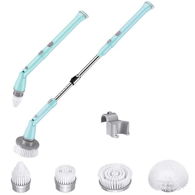 Eletalker Electric Spin Scrubber, Cordless Rechargeable Electric Cleaning Brush with Adjustable Arm and 4 Replaceable Head, Fast Charging, Multi-Purpose for Bathtub Tile Sink Bathroom Kitchen… (Blue)