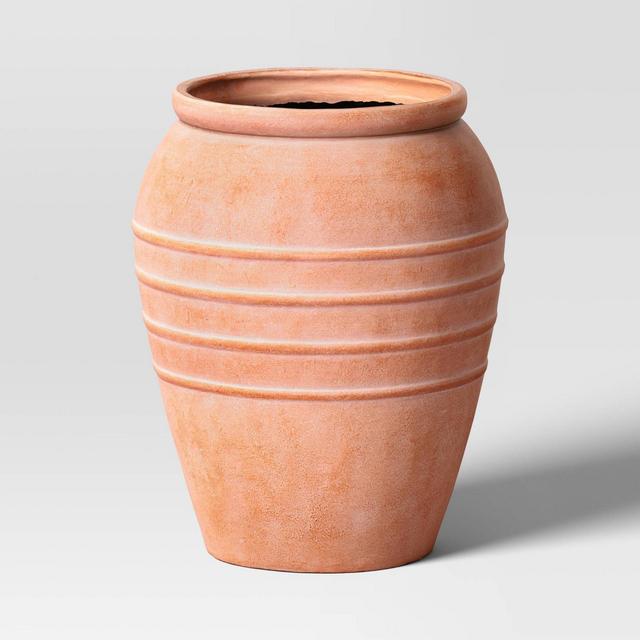 Classic Ribbed Composite Indoor Outdoor Planter Pot 16"x16" Terracotta Pink - Threshold™