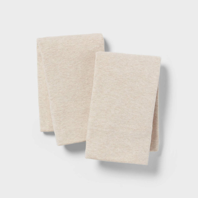 Standard Cotton Jersey Pillowcase Oatmeal Heather - Threshold™