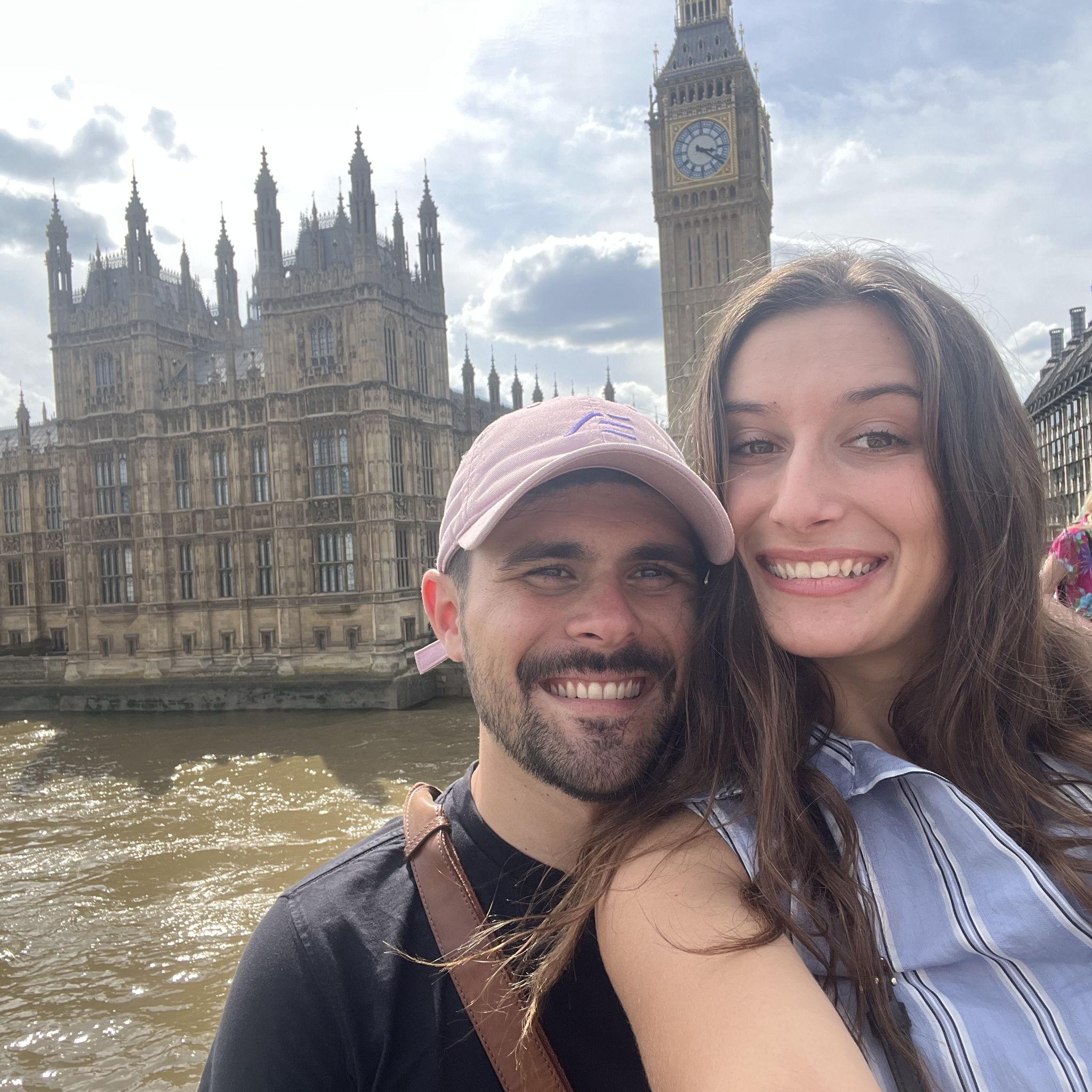 James and Charlotte standing in front of Big Ben
