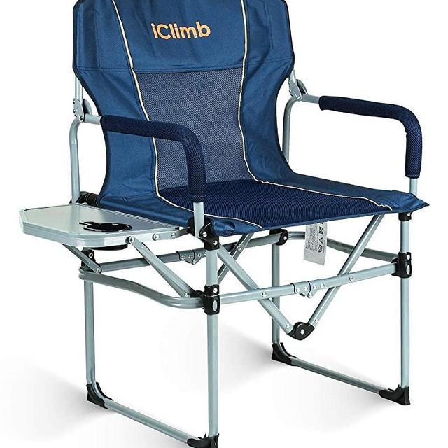 iClimb Heavy Duty Compact Camping Folding Mesh Chair with Side Table and Handle