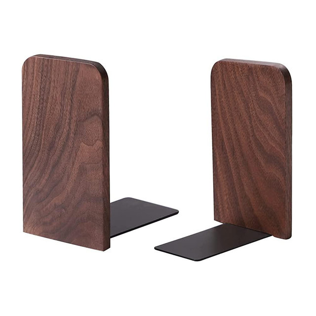 muso wood Book Ends for Shelves, Non-Slip Bookends, Heavy Duty Wooden Bookend Support for Books and Movies (Walnut 1 Pair)