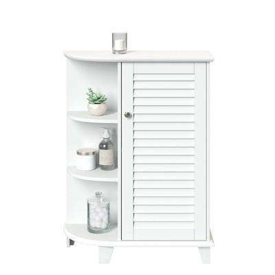 Floor Cabinet with Decorative Shelves and Shutter Door White