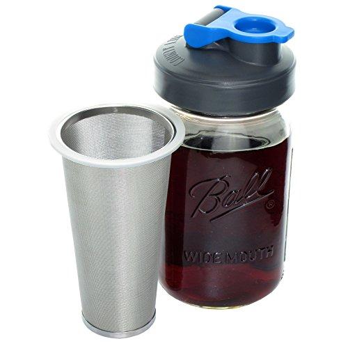 Cold Brew Mason Jar Coffee Maker by County Line Kitchen - 1 Quart, 32 oz – Durable Glass Jar, Heavy Duty Stainless Steel Filter, Flip Cap Lid For Easy Pouring, Save $ - Easily Make Your Own Cold Brew