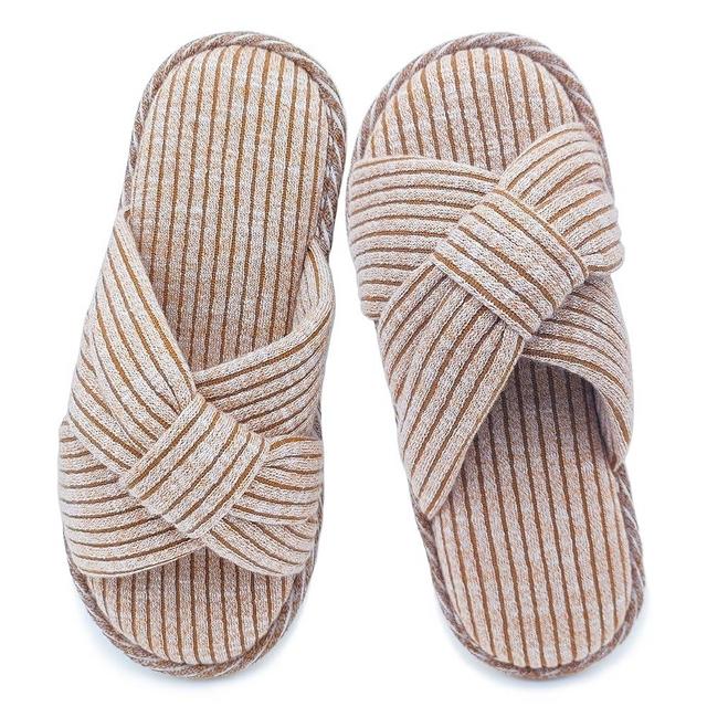 Jerzmy Bow Cross bands Slippers for Women, Comfy Striped Memory Foam House Slippers Trendy Home Shoes for Bedroom Living Room Indoor