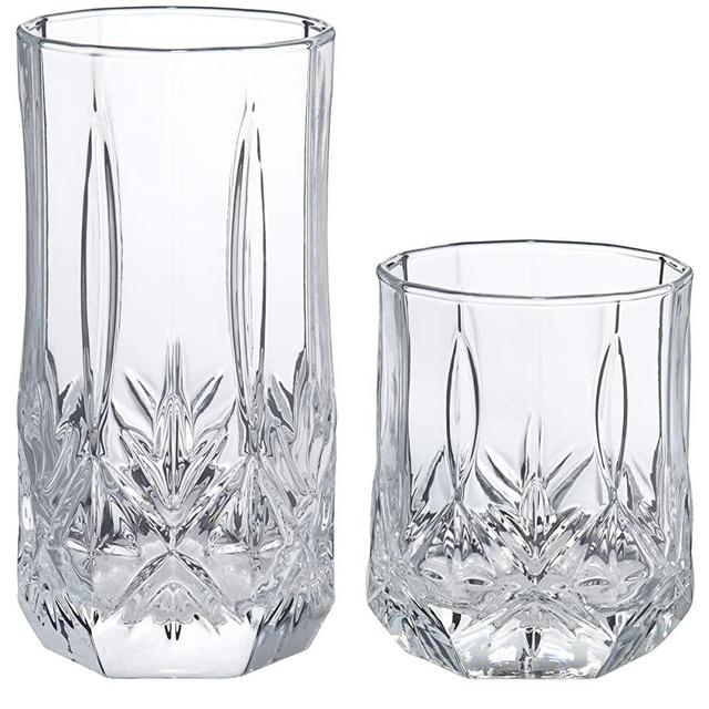 AmazonBasics Briercrest 16-Piece Old Fashioned and Coolers Glass Drinkware Set