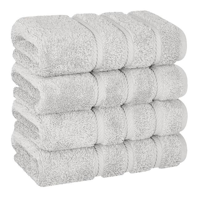 American Soft Linen Luxury Hand Towels for Bathroom, 100% Cotton Turkish 4 Piece Hand Towel Set, 600 GSM Hand Face Towels for Kitchen, Silver Grey Hand Towels