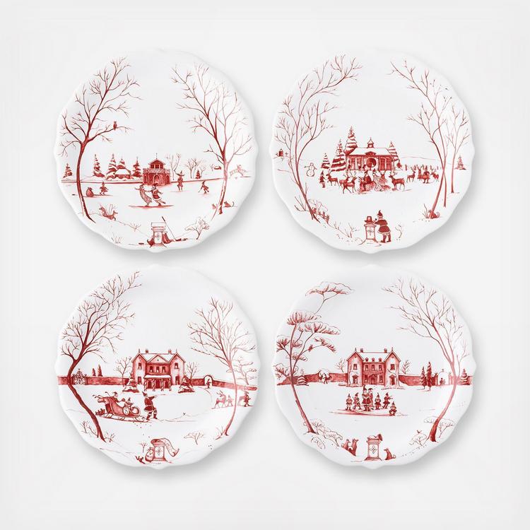 Country Estate Winter Frolic "Mr. & Mrs. Claus" Party Plates, Set of 4