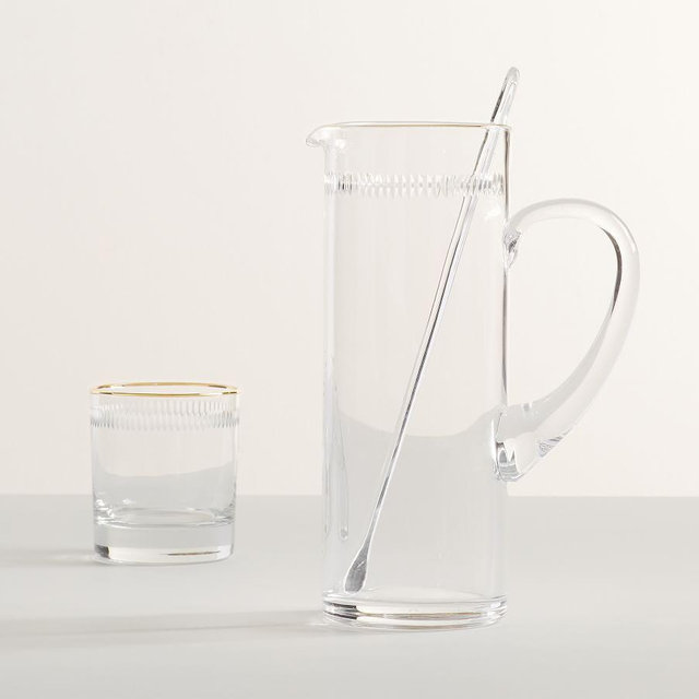 Etched Gold Rim Cocktail Pitcher with Stirrer