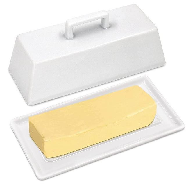 Banliku Butter Dish with Lid for Countertop, Butter Keeper Butter holder, Butter dishes with Covers, Covered Butter Dish Tray, Butter Container with Lid, Butter Dish with Handle - White