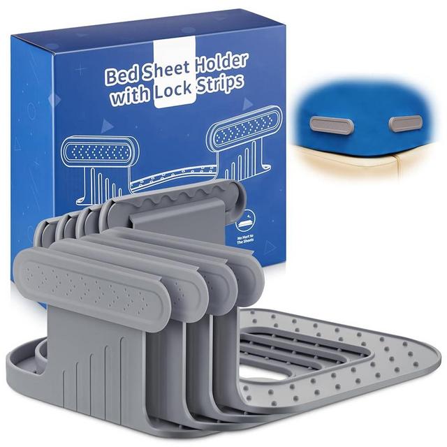 AUKCLAX Bed Sheet Holder for Corners, Heavy Duty Lock Fitted Bedsheet Clips with Enhanced Straps, No More Loose Sheets, Keep Sheets Firm and Tight, Easy Installation(Grey)