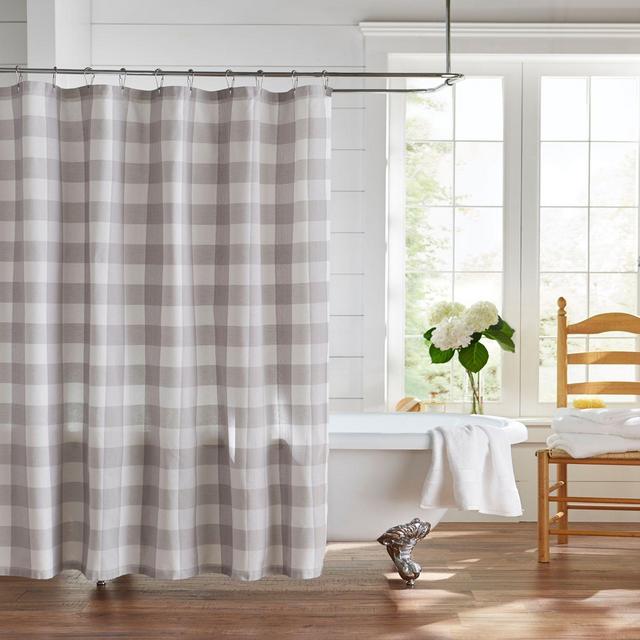 Farmhouse Living Buffalo Check Shower Curtain in Grey/White