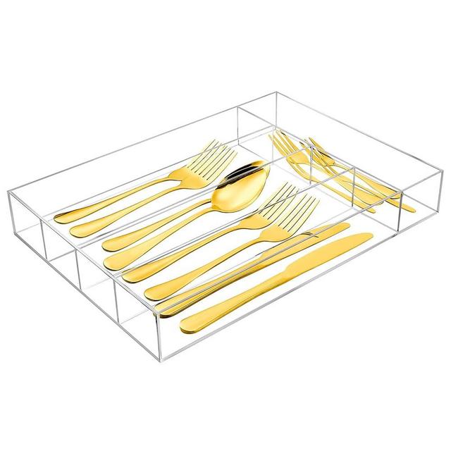 Baderke Kitchen Drawer Organizer for Flatware, Clear Acrylic Silverware Utensil Organizer for Drawer Office Bathroom