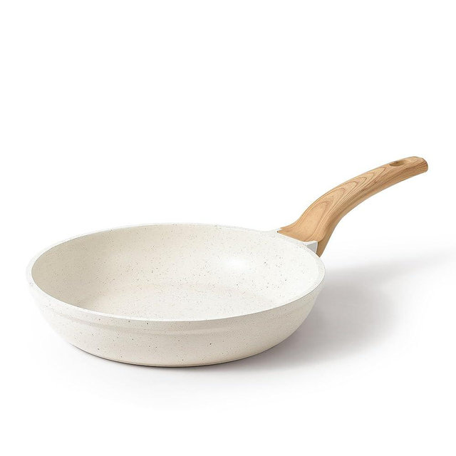 CAROTE Non Stick Frying Pan Skillet, Omelet Pan, Healthy Non Toxic Granite Chef Pan, Induction Compatible Egg Frying Pan with Heat-Resistant Handle, PFOA-Free, Cream White, 12"