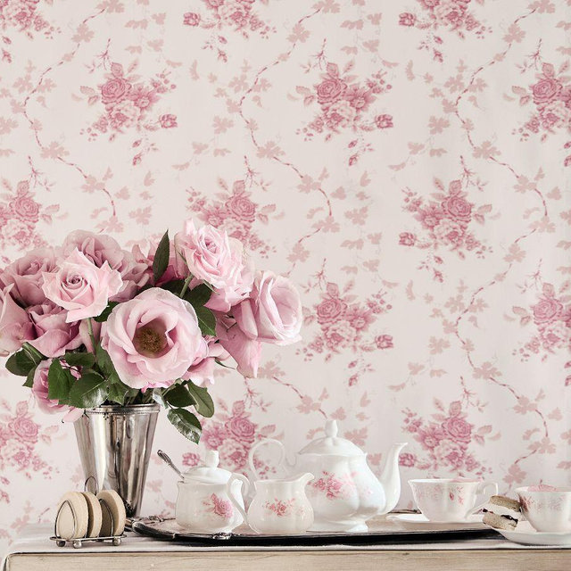 Loveshack Fancy La Vie En Rose Pink Wallpaper Pre Pasted Roll - Set Of 2 Panels 48x132"
