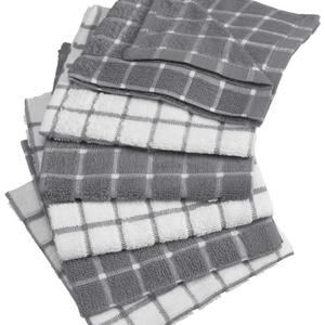 DII Cotton Terry Windowpane Dish Cloths, 12 x 12 Set of 6, Machine Washable and Ultra Absorbent Kitchen Bar Towels-Gray