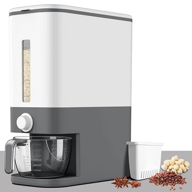 VenDotbi Rice Dispenser, 22-25 Lbs Rice Container with Measuring Cup, Upgraded Built-in Fresh Box, Cereal Dispenser Storage with Lids for Home Kitchen Pantry Rice Soybean Corn