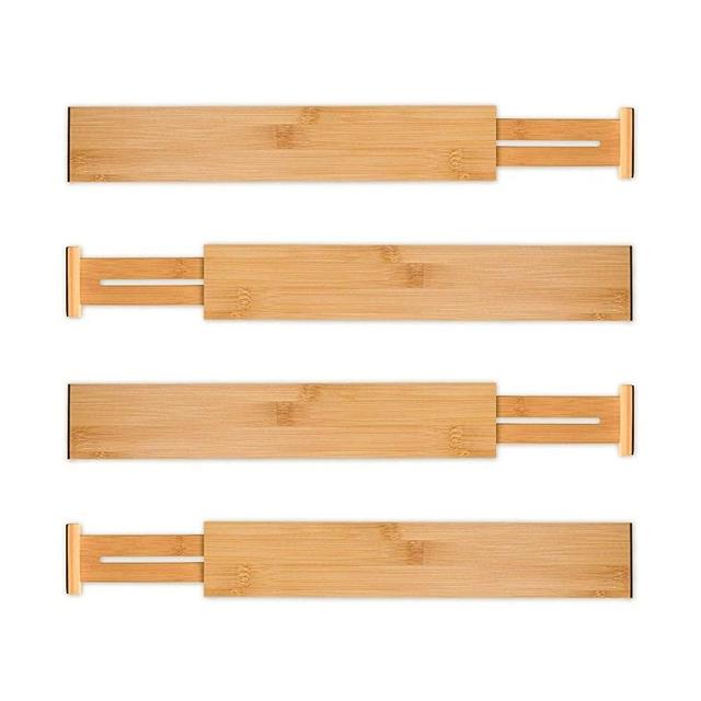 Utoplike 4 Pack Bamboo Kitchen Drawer Dividers(12.25-17.25IN),Adjustable Drawer Organizers,Spring Loaded,Works in Kitchen,Dresser,Bathroom,Bedroom,Baby Drawer,Desk